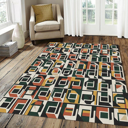 Modern Brutalist Geometric Rug Isometric 3D Pattern Area Mat Mid