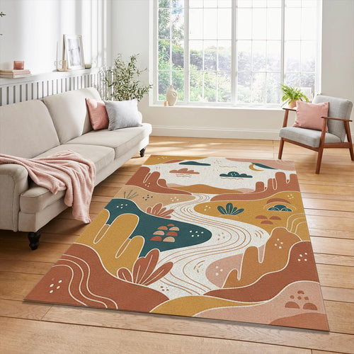 Modern Desert Landscape Rug Winding River & Canyon Area Mat