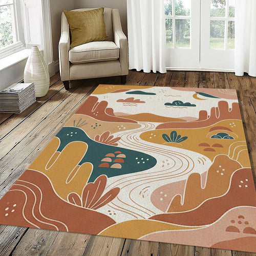 Modern Desert Landscape Rug Winding River & Canyon Area Mat