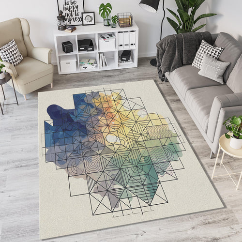 Modern Abstract Geometric Watercolor Rug