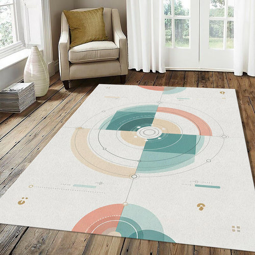 Modern Futuristic Compass Rug Abstract Geometric Technical Area