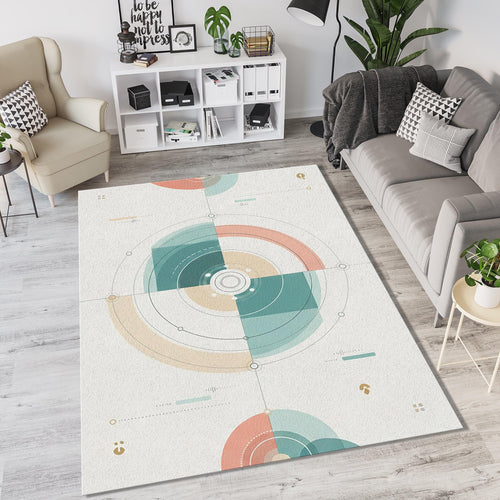 Modern Futuristic Compass Rug Abstract Geometric Technical Area