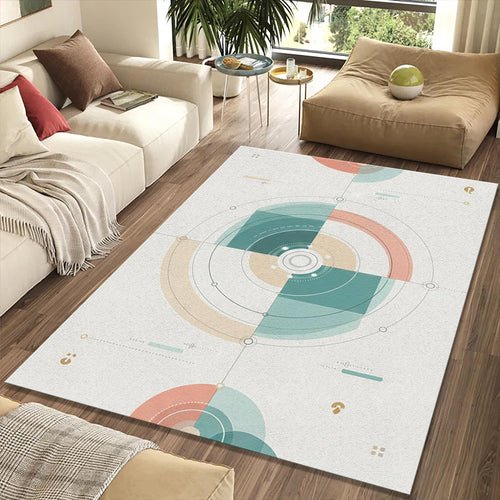 Modern Futuristic Compass Rug Abstract Geometric Technical Area