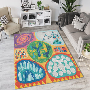Adventure Map Kids Rug Colorful Universe Playroom Area Mat Rocket