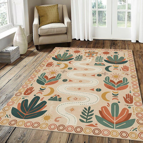 Modern Folk Tribal Path Rug Ethnic Boho Symbols Area Mat