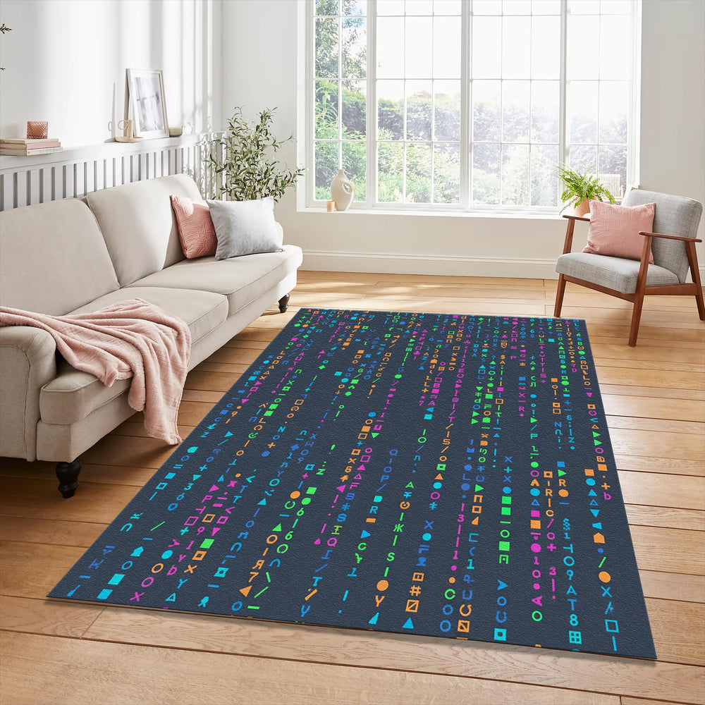 Cyberpunk Digital Code Rug Neon Matrix Style Area Mat Tech Gamer