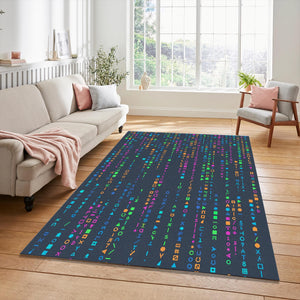 Cyberpunk Digital Code Rug Neon Matrix Style Area Mat Tech Gamer