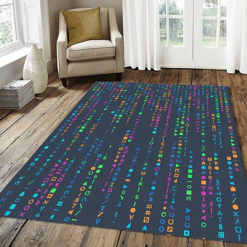 Cyberpunk Digital Code Rug Neon Matrix Style Area Mat Tech Gamer