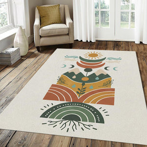 Modern Boho Celestial Rug Sun and Moon Nature Area Mat Terracotta