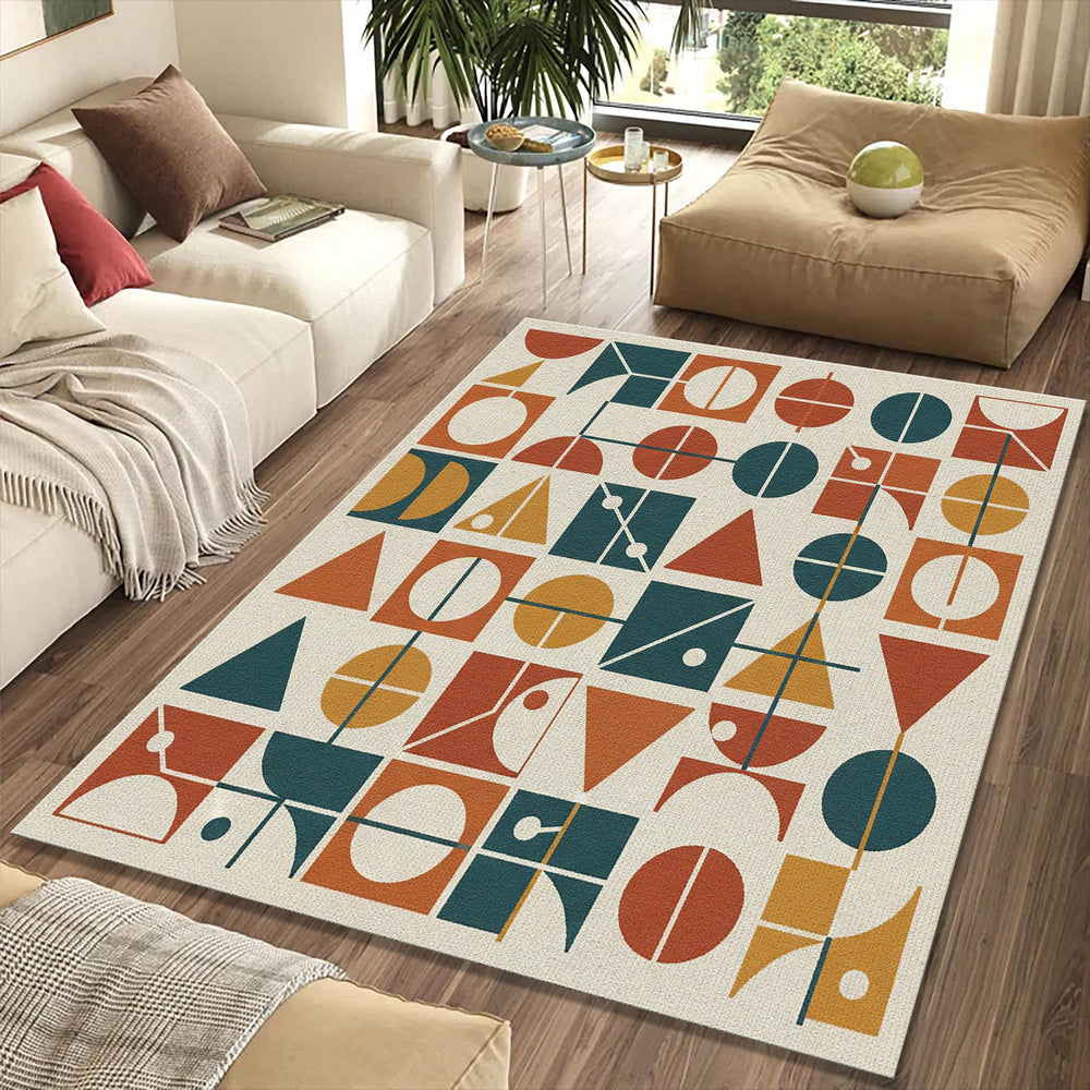 Modern Bauhaus Geometric Rug Mid Century Modern Grid Area Mat