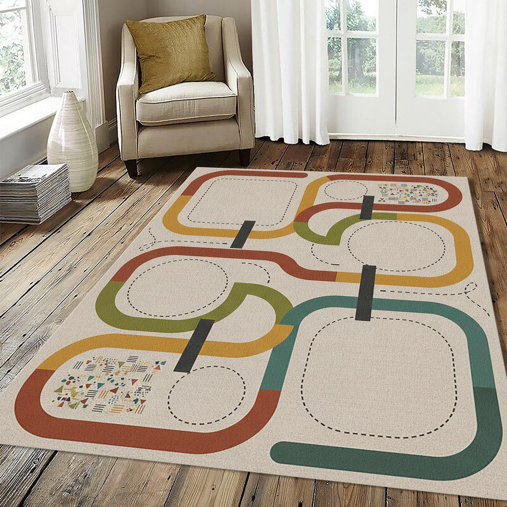 Modern Schematic Path Rug Minimalist Abstract Geometric Area Mat