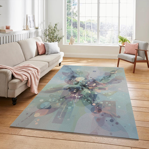 Modern Abstract Ethereal Rug Digital Flow Sage and Lavender Area