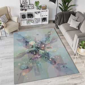 Modern Abstract Ethereal Rug Digital Flow Sage and Lavender Area