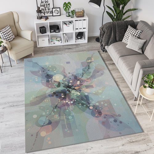 Modern Abstract Ethereal Rug Digital Flow Sage and Lavender Area