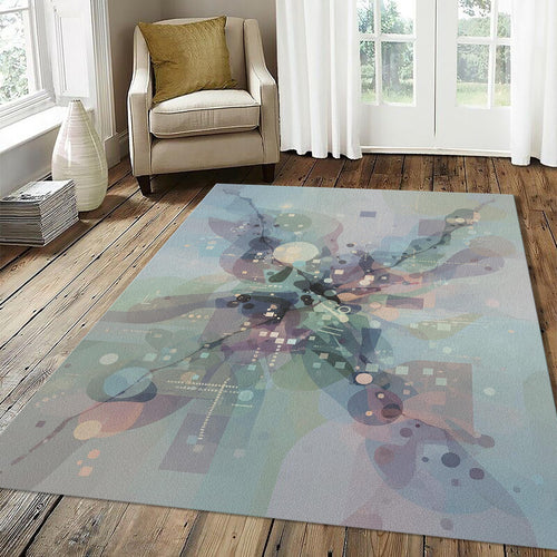 Modern Abstract Ethereal Rug Digital Flow Sage and Lavender Area