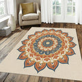 Bohemian Mandala Area Rug Ornate Terracotta & Navy Blue Floor Mat