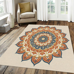 Bohemian Mandala Area Rug Ornate Terracotta & Navy Blue Floor Mat