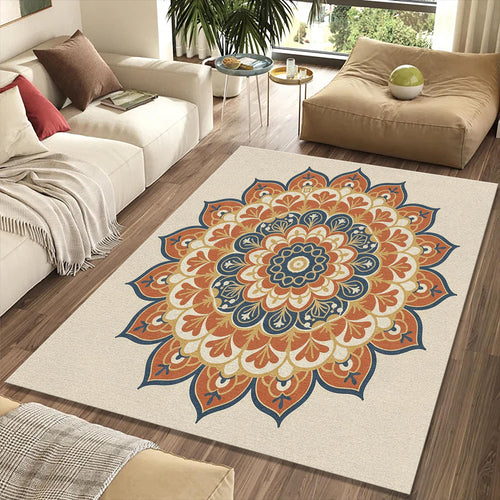Bohemian Mandala Area Rug Ornate Terracotta & Navy Blue Floor Mat