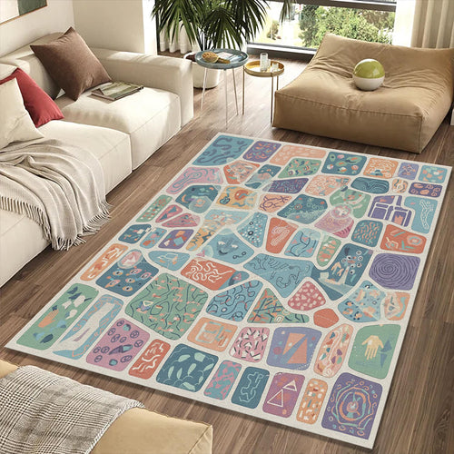 Abstract Symbolic Mosaic Rug Colorful Discovery Playroom Area Mat