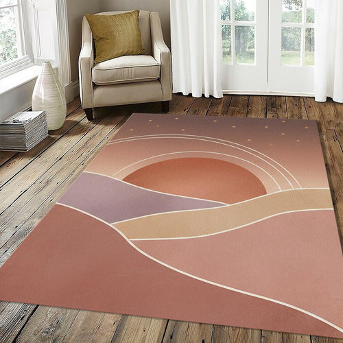 Desert Sunrise Area Rug Minimalist Boho Landscape Mat Terracotta