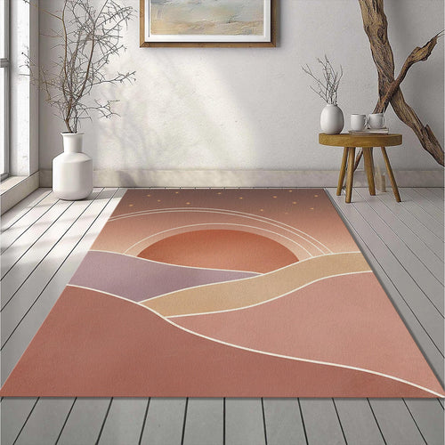 Desert Sunrise Area Rug Minimalist Boho Landscape Mat Terracotta