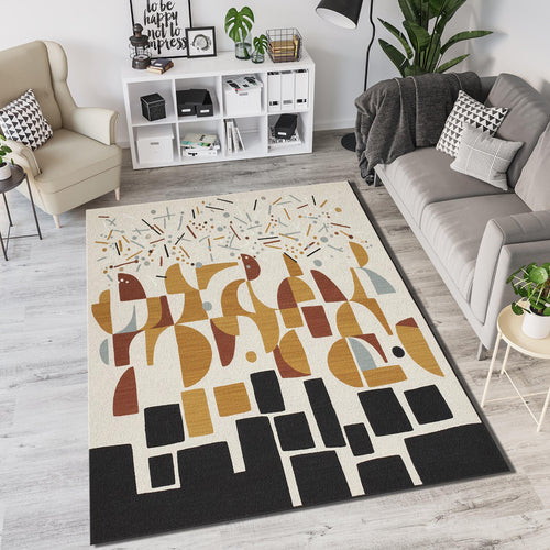 Modern Abstract Geometric Rug Urban Rhythm Cityscape Area Mat