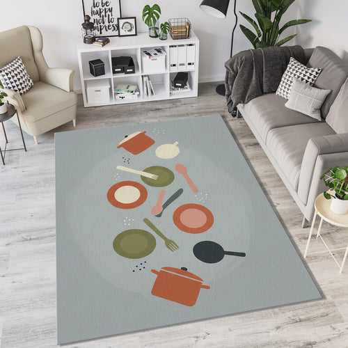 Floating Kitchen Utensils Rug Modern Culinary Whimsy Area Mat