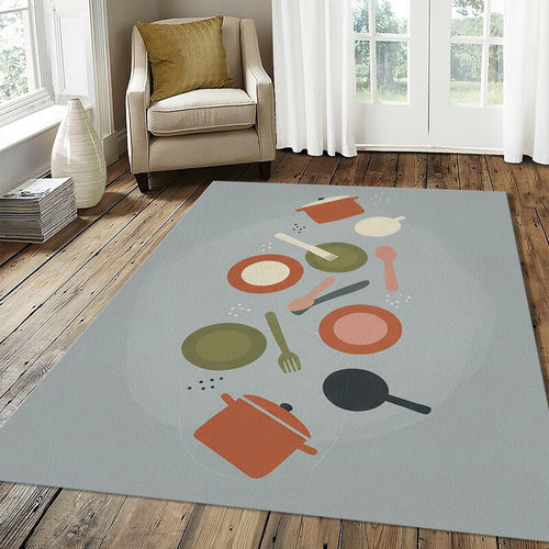 Floating Kitchen Utensils Rug Modern Culinary Whimsy Area Mat