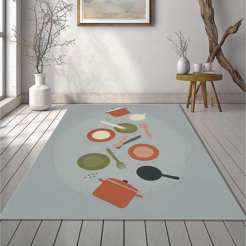 Floating Kitchen Utensils Rug Modern Culinary Whimsy Area Mat