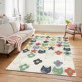 Cute Cats and Flowers Kids Rug Colorful Nursery Animal Area Mat