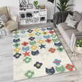 Cute Cats and Flowers Kids Rug Colorful Nursery Animal Area Mat