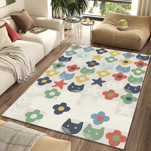 Cute Cats and Flowers Kids Rug Colorful Nursery Animal Area Mat
