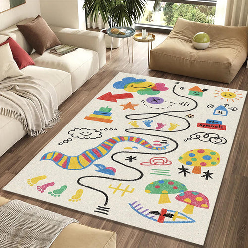 Kids Doodle Adventure Rug Colorful Crayon Style Play Mat Nursery