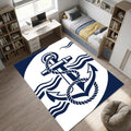 Modern Nautical Anchor Rug Navy Blue and White Maritime Area Mat