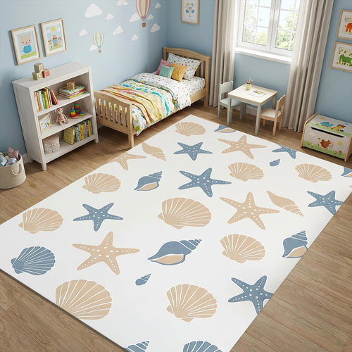 Coastal Sea Shells Area Rug Nautical Starfish Pattern Floor Mat