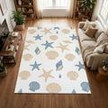 Coastal Sea Shells Area Rug Nautical Starfish Pattern Floor Mat