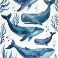 Watercolor Whales Area Rug Nautical Blue Ocean Life Mat Coastal
