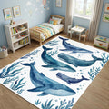 Watercolor Whales Area Rug Nautical Blue Ocean Life Mat Coastal