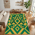 Modern Geometric Forest Green and Gold Rug