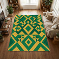 Modern Geometric Forest Green and Gold Rug