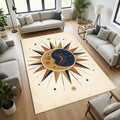 Celestial Sun and Moon Area Rug Mystical Bohemian Floor Mat Navy