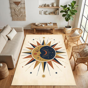 Celestial Sun and Moon Area Rug Mystical Bohemian Floor Mat Navy