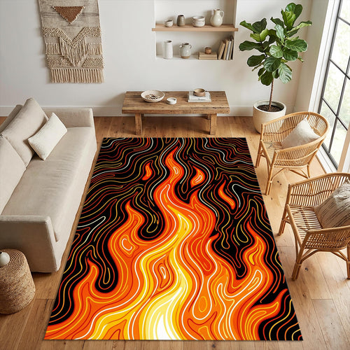 Modern Dynamic Flame Rug Abstract Fire Energy Area Mat Red and