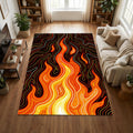 Modern Dynamic Flame Rug Abstract Fire Energy Area Mat Red and