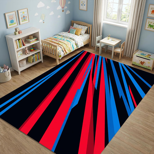 Modern Dynamic Speed Rug Abstract Red and Blue Streaks Area Mat