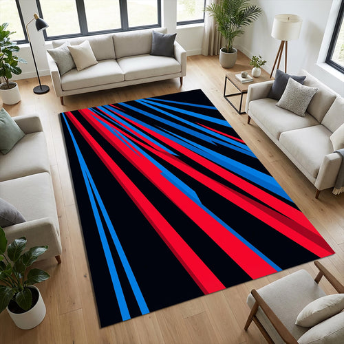 Modern Dynamic Speed Rug Abstract Red and Blue Streaks Area Mat