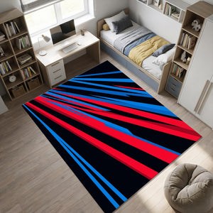 Modern Dynamic Speed Rug Abstract Red and Blue Streaks Area Mat