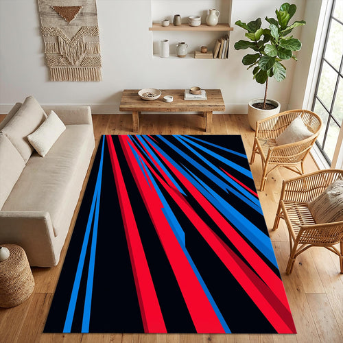 Modern Dynamic Speed Rug Abstract Red and Blue Streaks Area Mat
