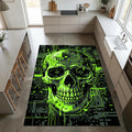 Cyberpunk Skull Area Rug Futuristic Neon Green Tech Mat Gamer