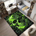 Cyberpunk Skull Area Rug Futuristic Neon Green Tech Mat Gamer